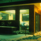 Wintry night view of security office.